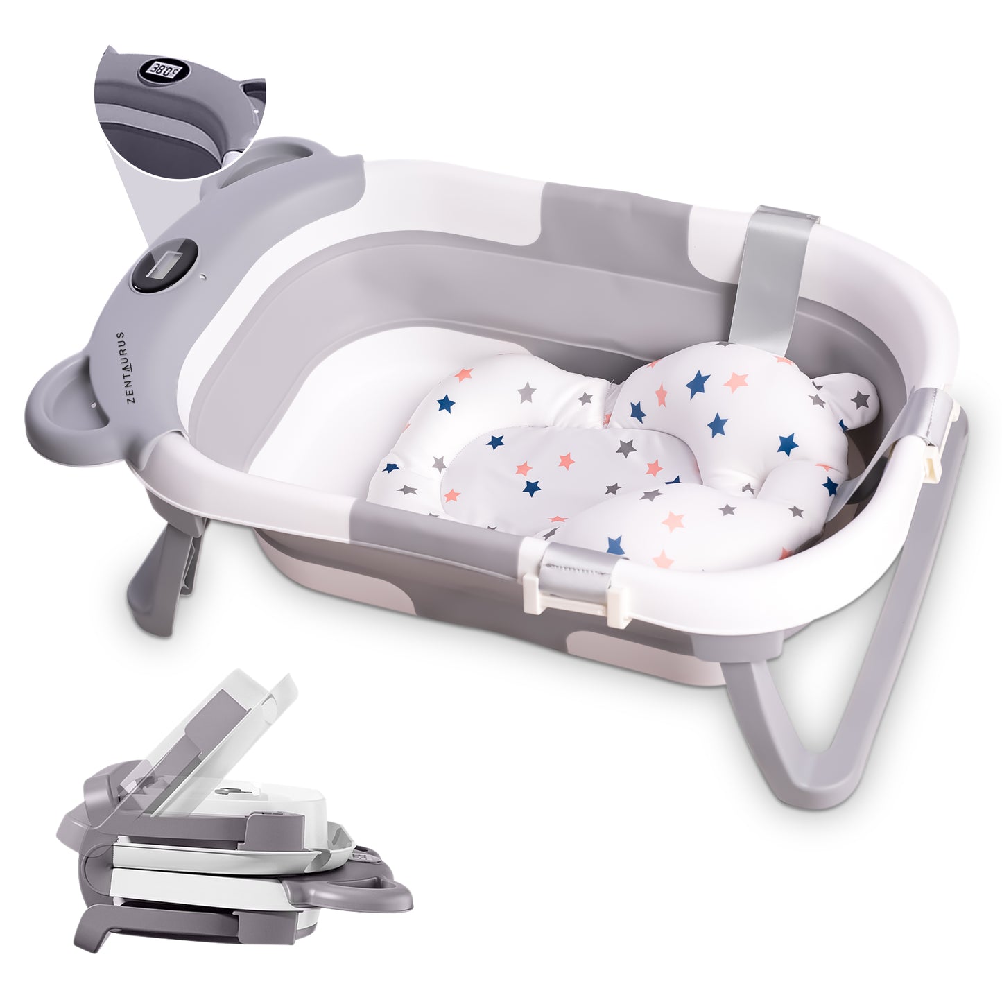 Faltbare Babybadewanne - Thermometer, Batterien und Babybadesitz inklusive