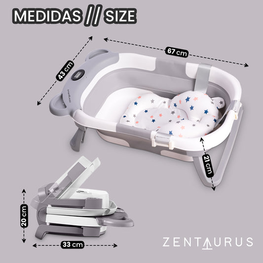 BAÑERA PLEGABLE BEBE - TERMOMETRO, PILAS Y ASIENTO BAÑO BEBE INCLUIDO
