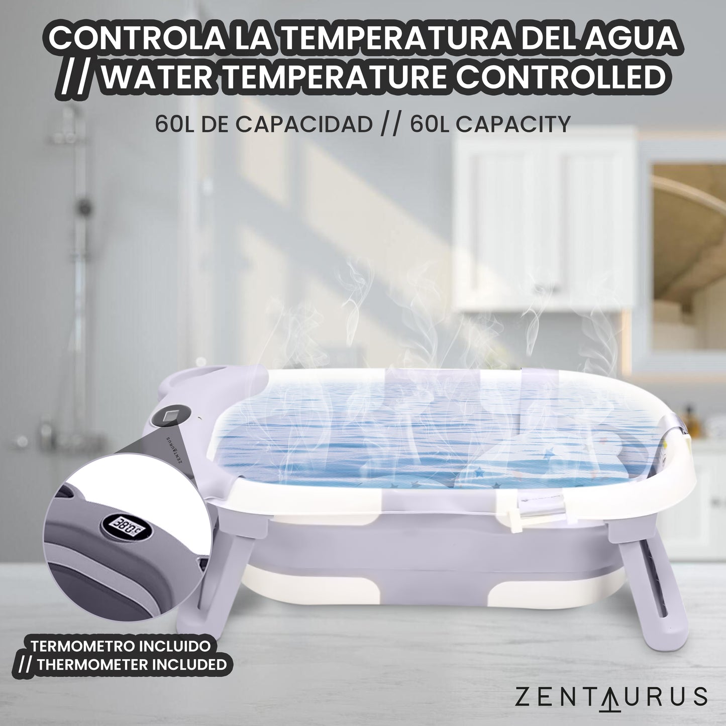 Faltbare Babybadewanne - Thermometer, Batterien und Babybadesitz inklusive 